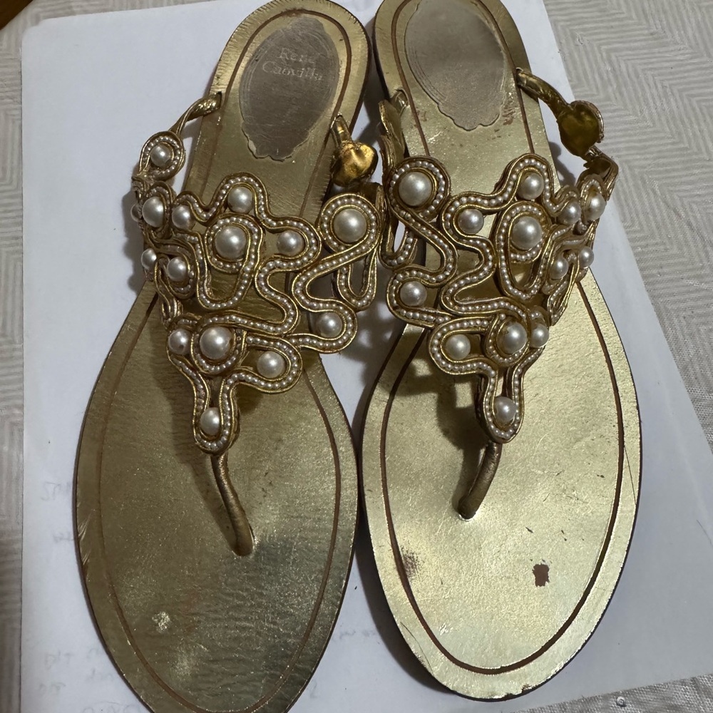 Rene Caovilla Gold Pearl Beaded Sandals